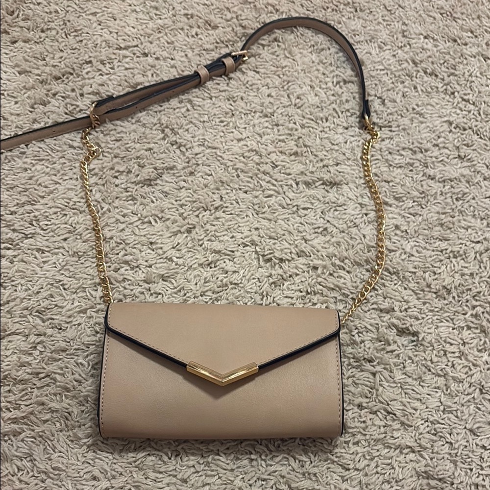 Tan and Gold Crossbody Bag with Chain Strap